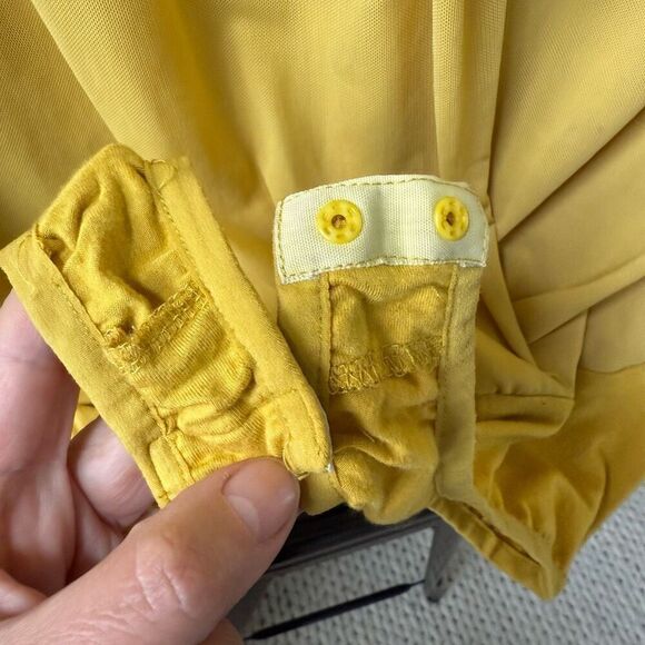 Garcia Marigold Yellow Mixed Material Plunging Shawl Neck Bodysuit M - Picture 4 of 7